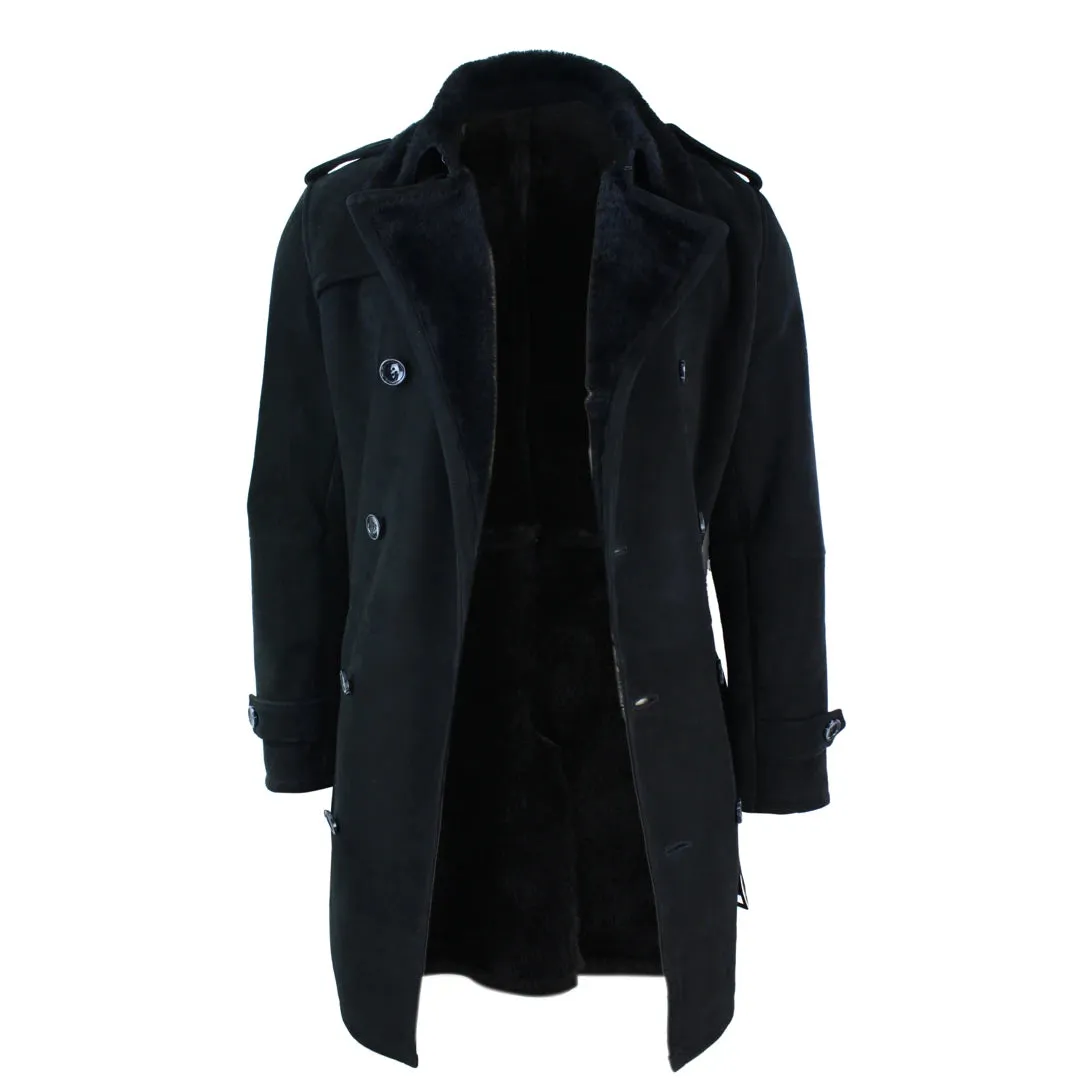 Men's Sherling Sheepskin Double Breasted Belted Crombi 3/4 Overcoat