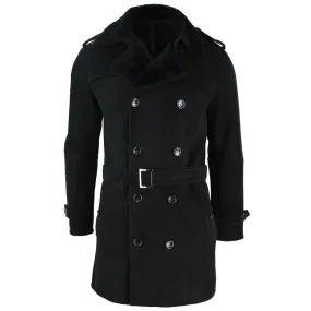 Men's Sherling Sheepskin Double Breasted Belted Crombi 3/4 Overcoat