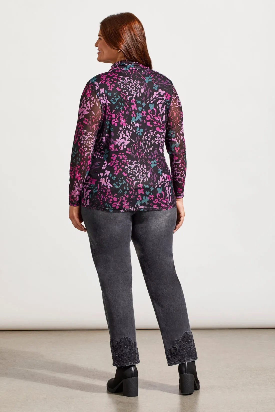 MESH TURTLENECK TOP WITH LINING-Bright violet