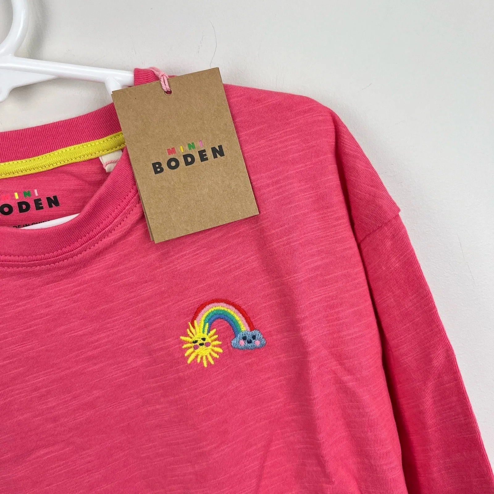 Mini Boden Embroidered Motif T-shirt Rose Red 6-7 NWT