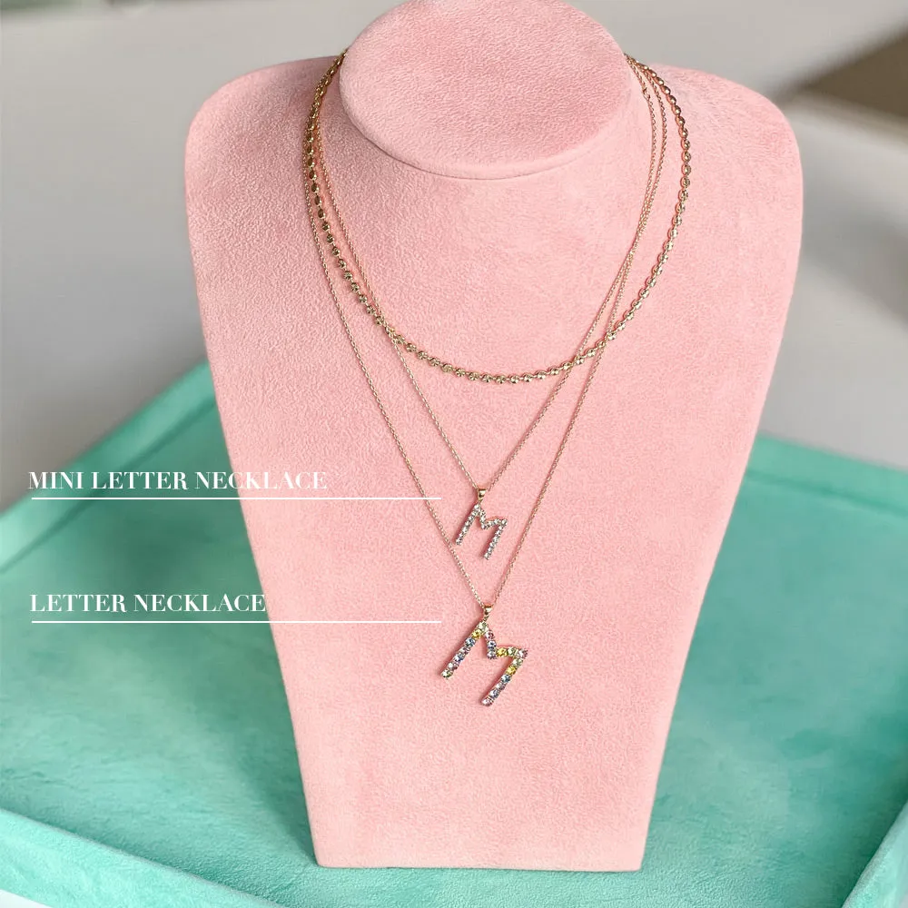 Mini Letter Necklace J / Crystal