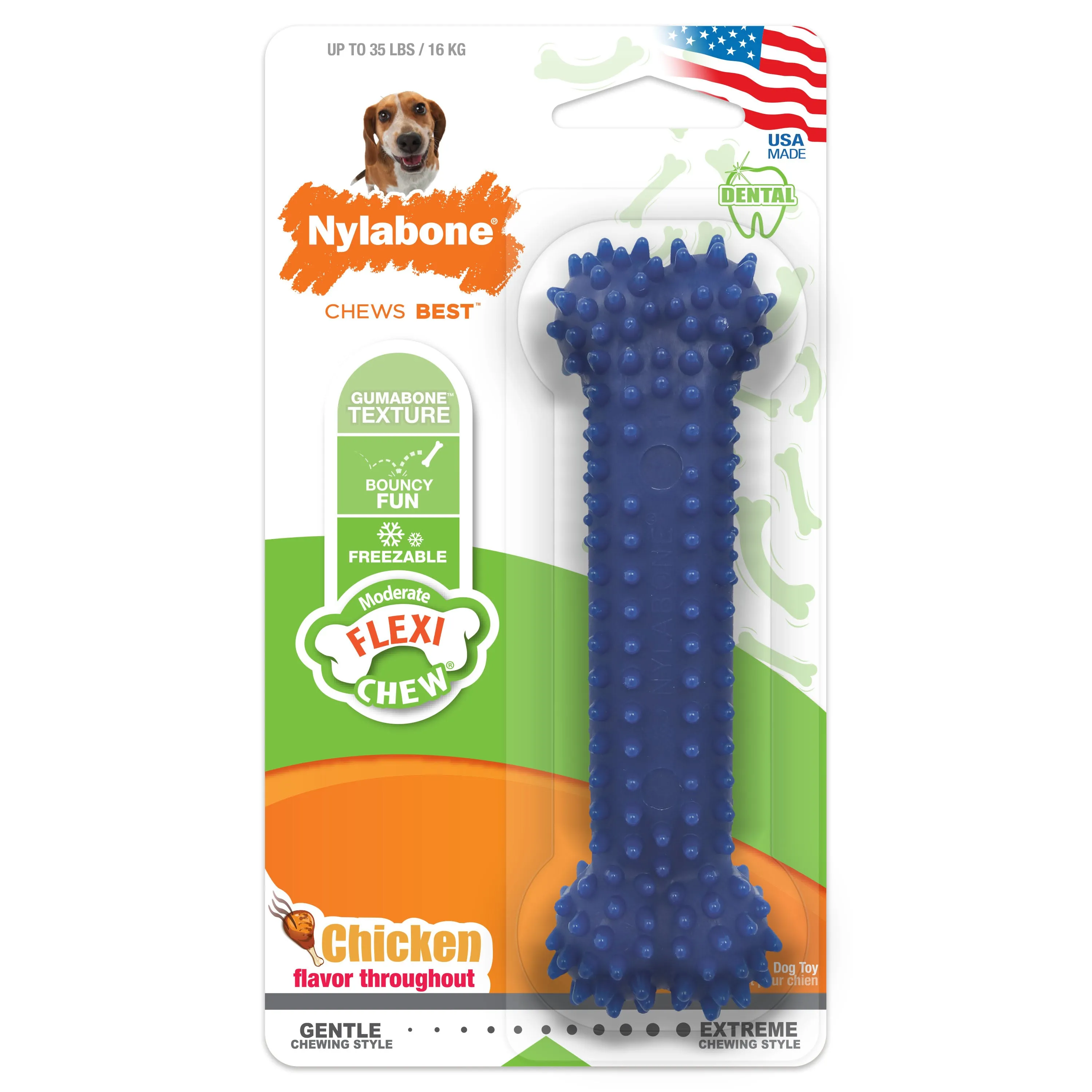 Nylabone Moderate Chew FlexiChew Dental Chew Toy Textured Bone Chicken Medium up to 35 lbs.