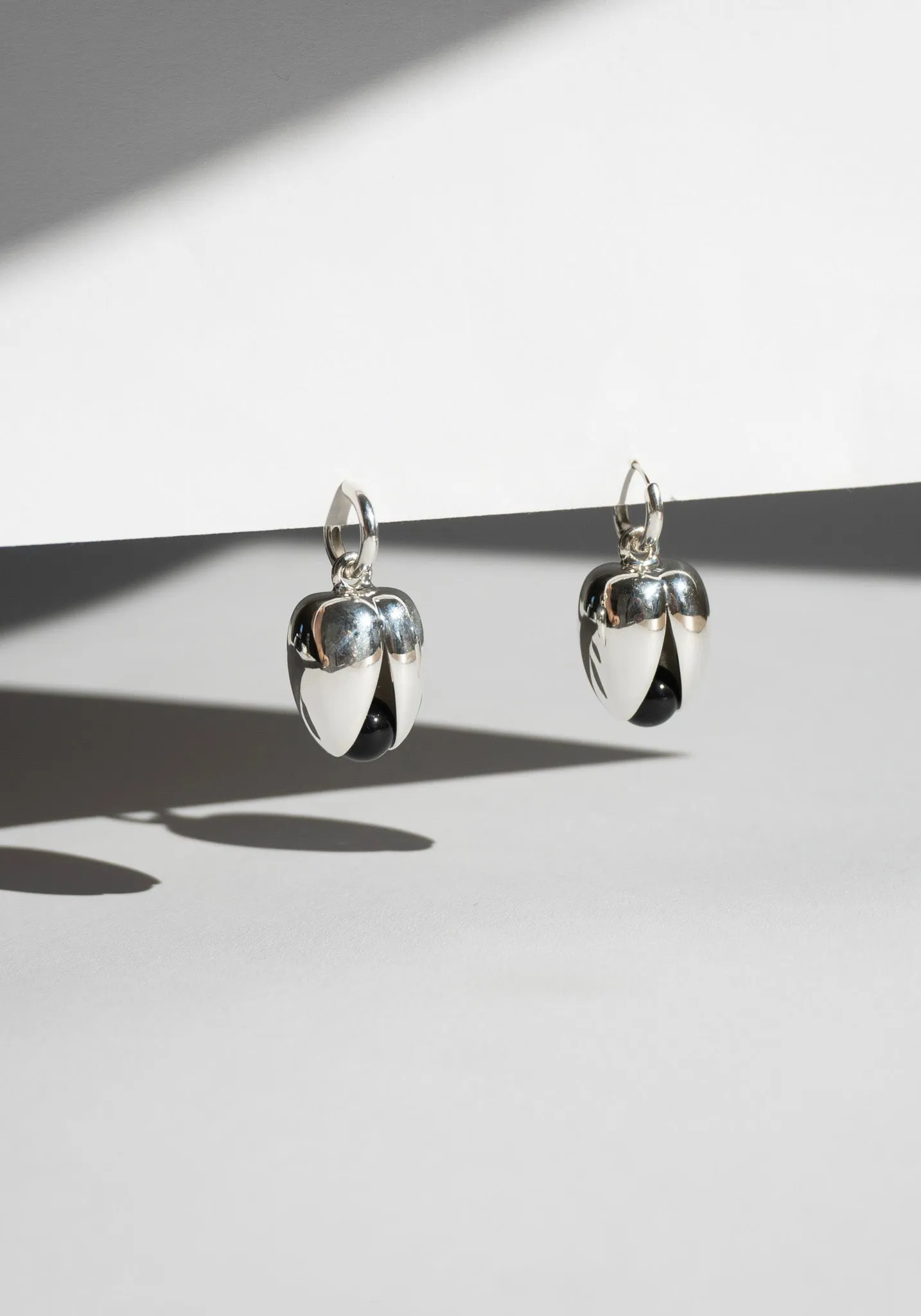 Open Pod Earrings in Silver and Black Onyx