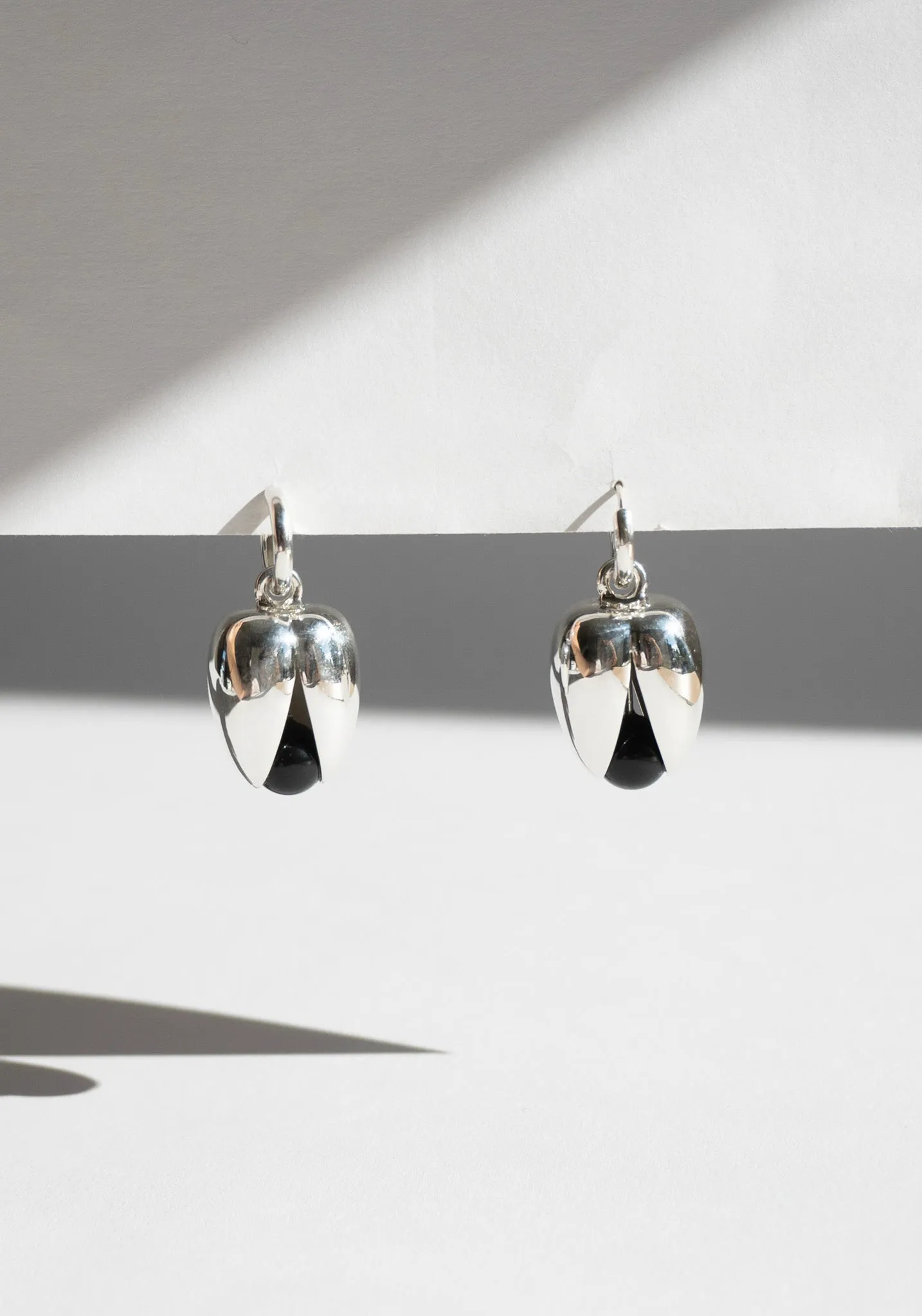 Open Pod Earrings in Silver and Black Onyx