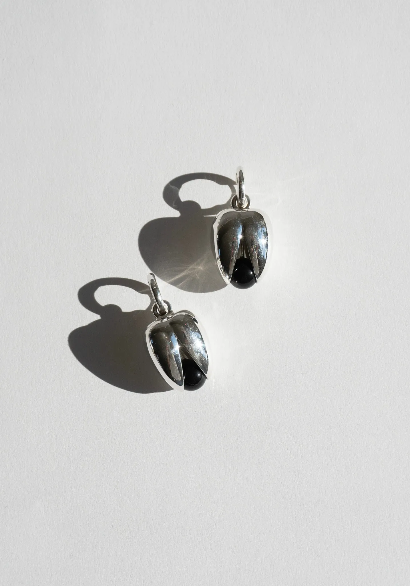 Open Pod Earrings in Silver and Black Onyx