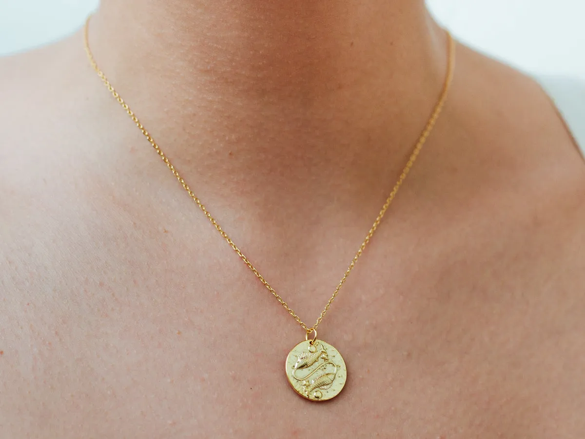 Pisces Zodiac Coin Necklace