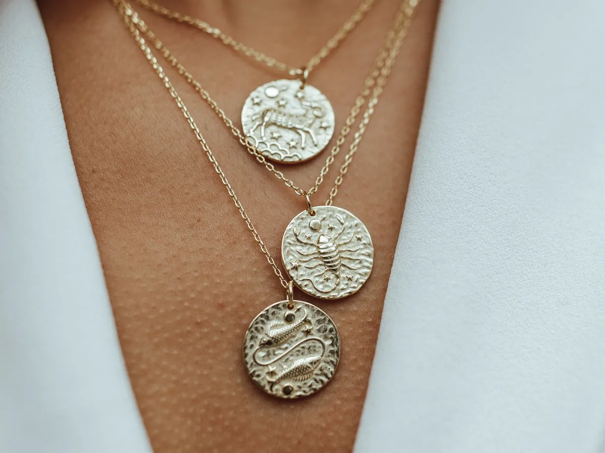 Pisces Zodiac Coin Necklace