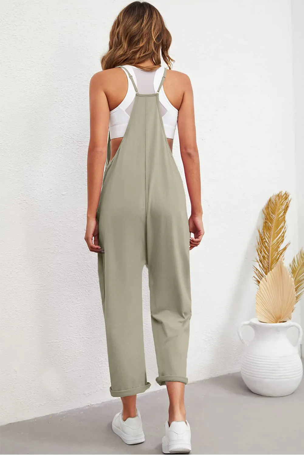 Pocketed Adjustable Spaghetti Strap Straight Leg Jumpsuit