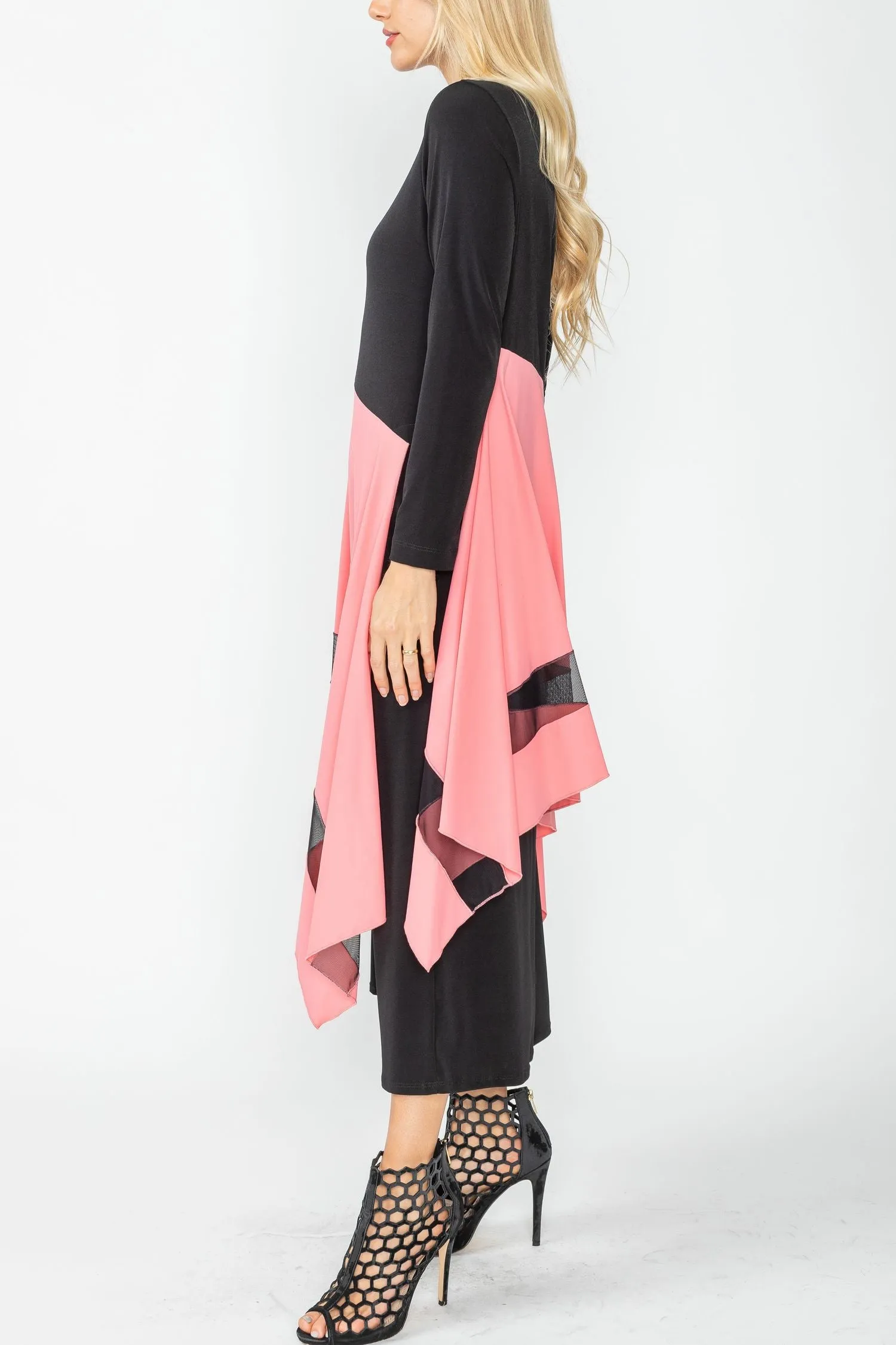 Rose Boat Neck Asymmetrical Layer Mix Dress