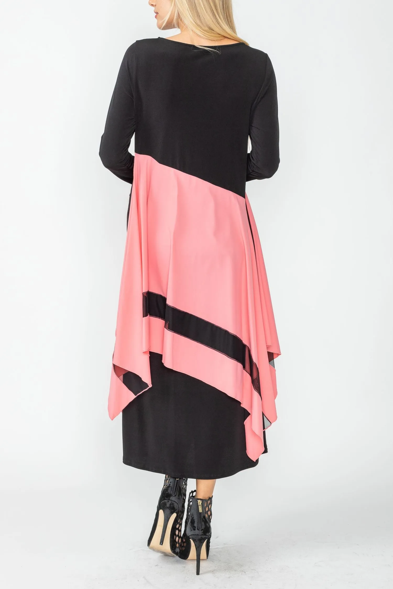 Rose Boat Neck Asymmetrical Layer Mix Dress