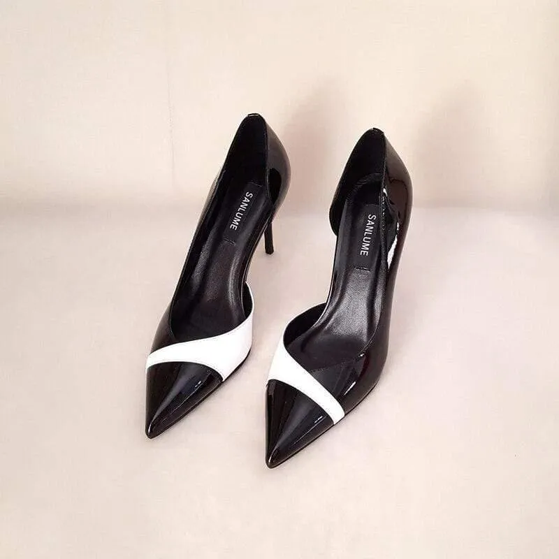 Sexy White high heels  Elegant handmade Head layer cowhide pointed toe office shoes