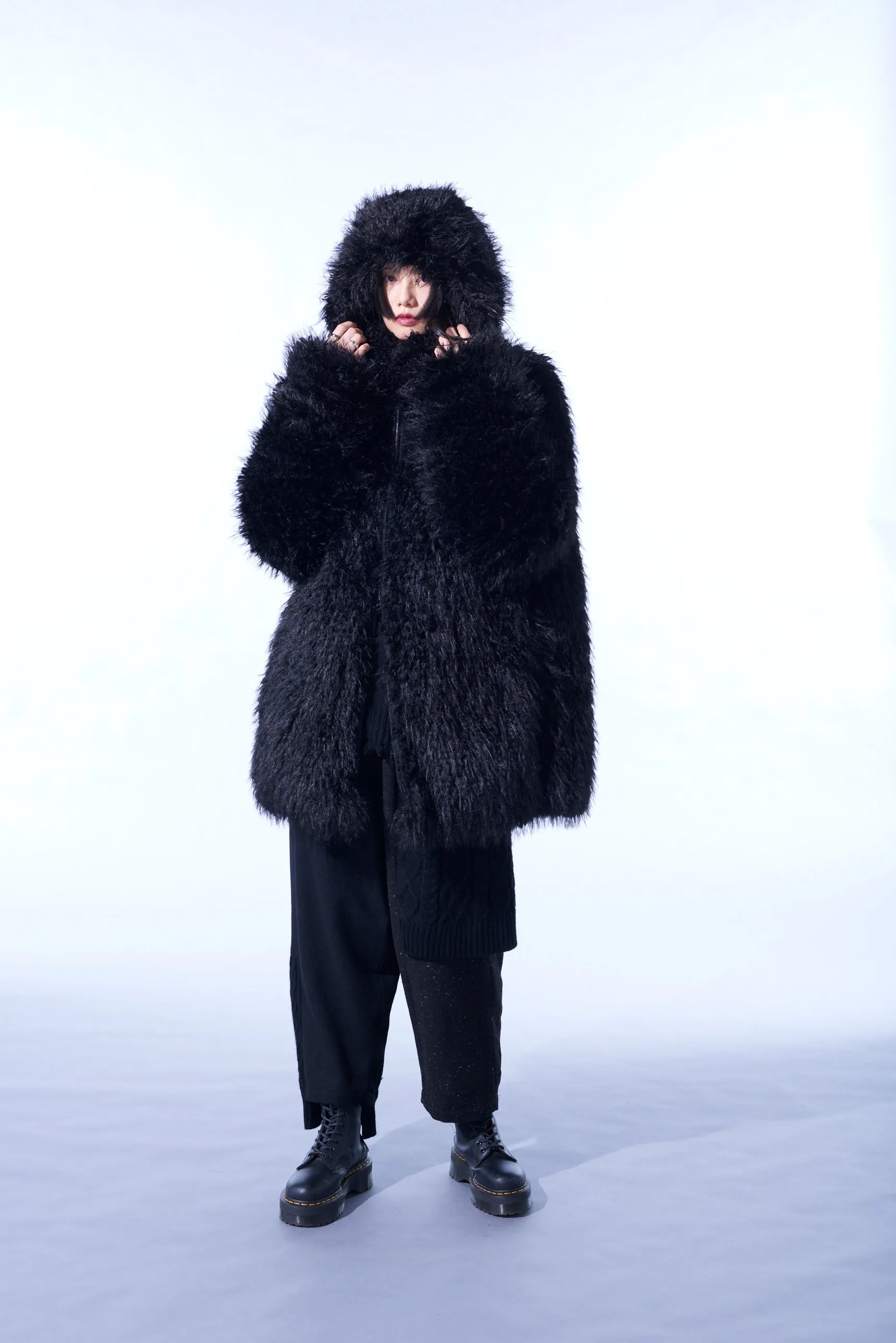 SHAGGY FUR HOODED COAT