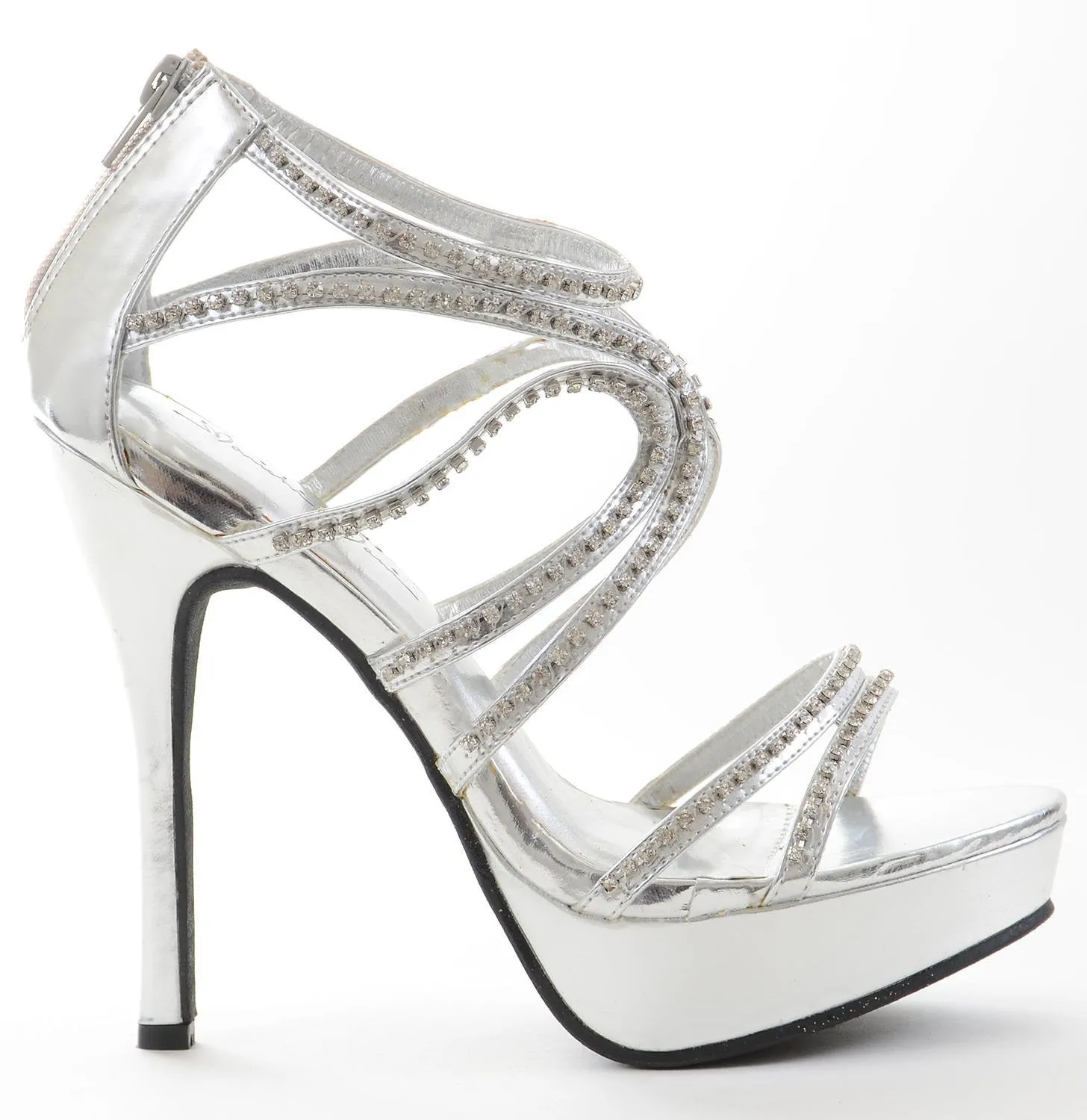 Silver Jeweled Rhinestone Evening Open Toe Platform Sandal Formal Heels