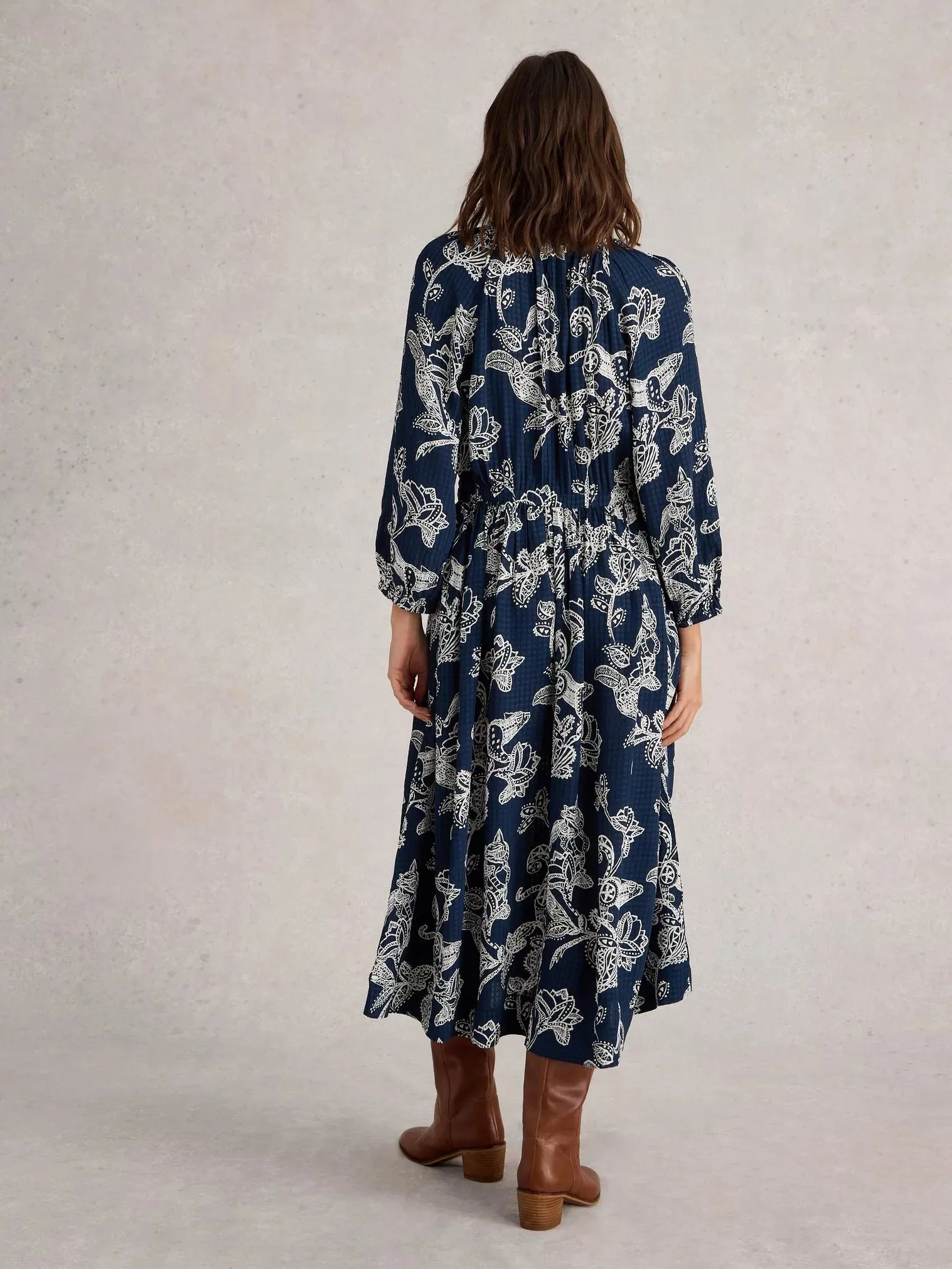 Skylar Midi Dress in Navy Print by WhiteStuff