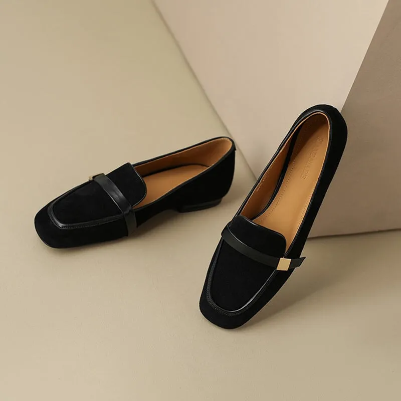 Soft Leather Loafers for Women in Black/Apricot