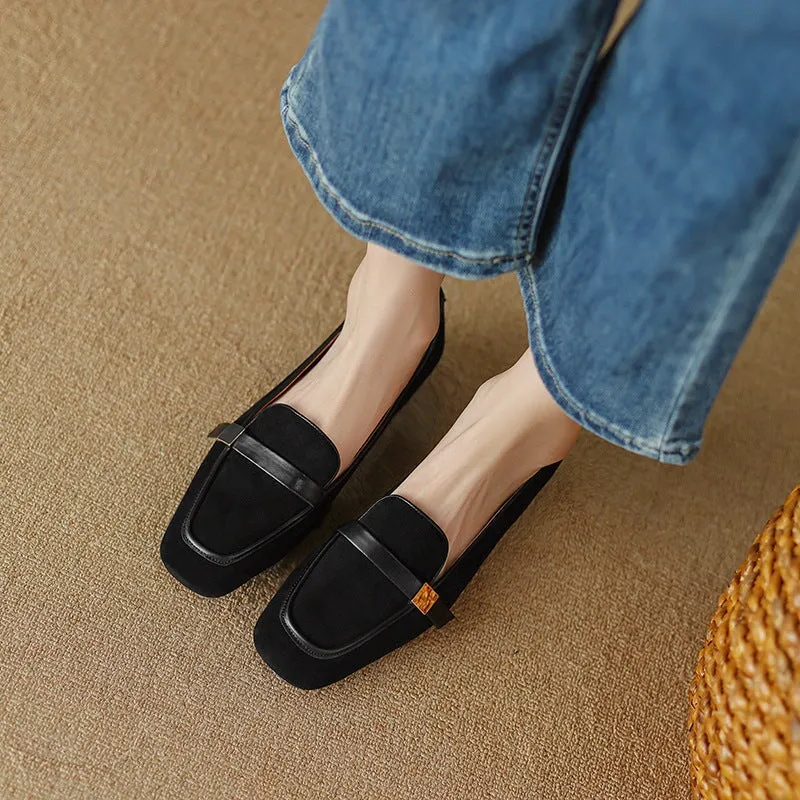 Soft Leather Loafers for Women in Black/Apricot