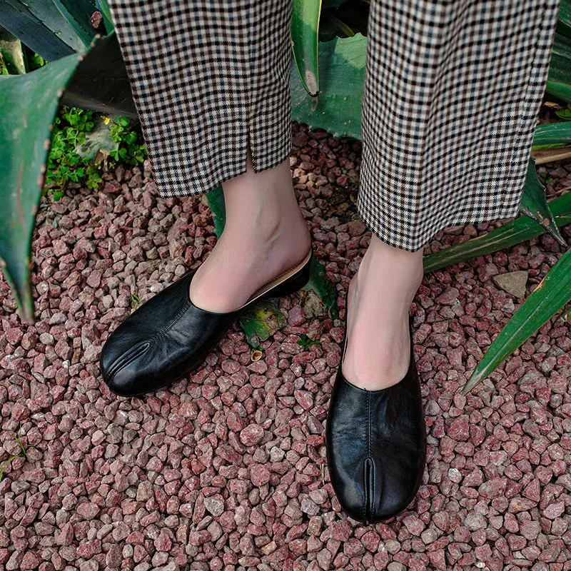 Split Toe Leather Mules Summer Slippers Handmade in Black/Brown