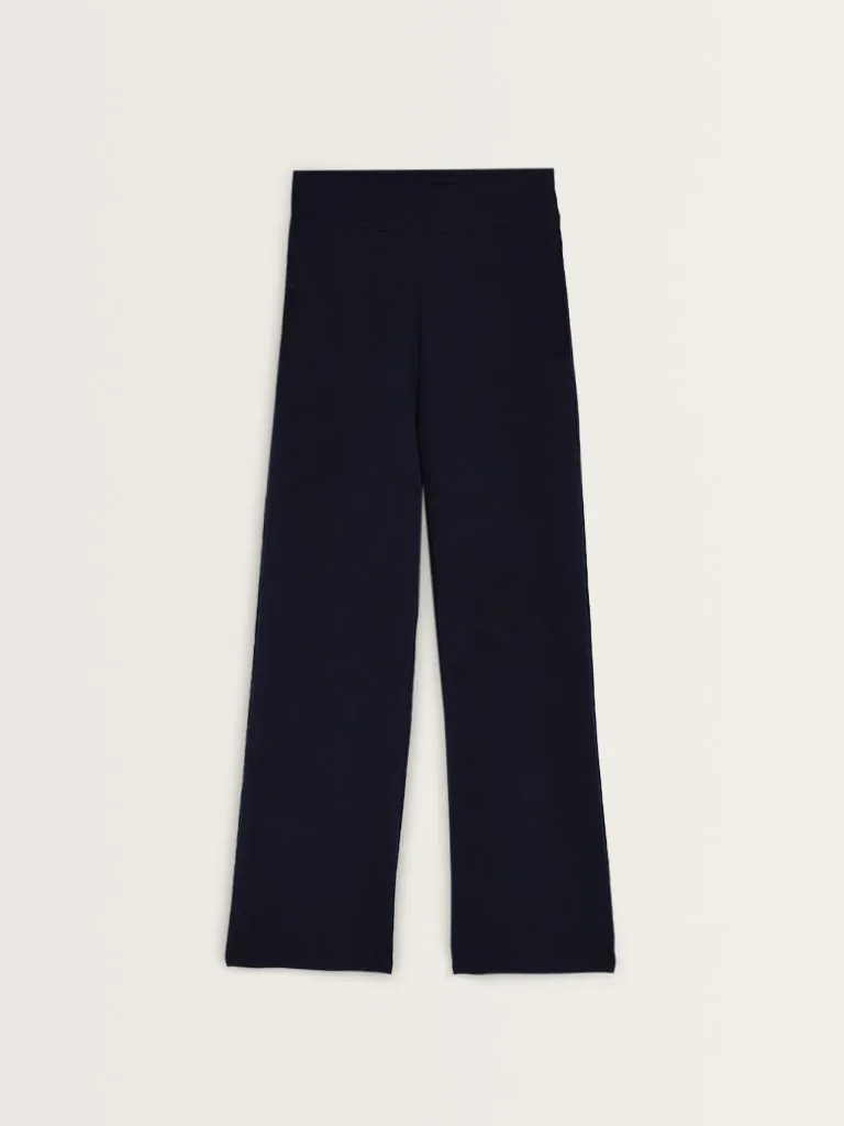 Studiofit Navy High-Rise Cotton Blend Track Pants