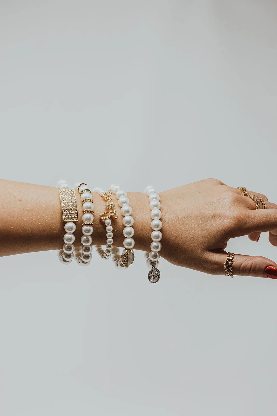 Swanky 5 Piece Pearl Bracelet Stack