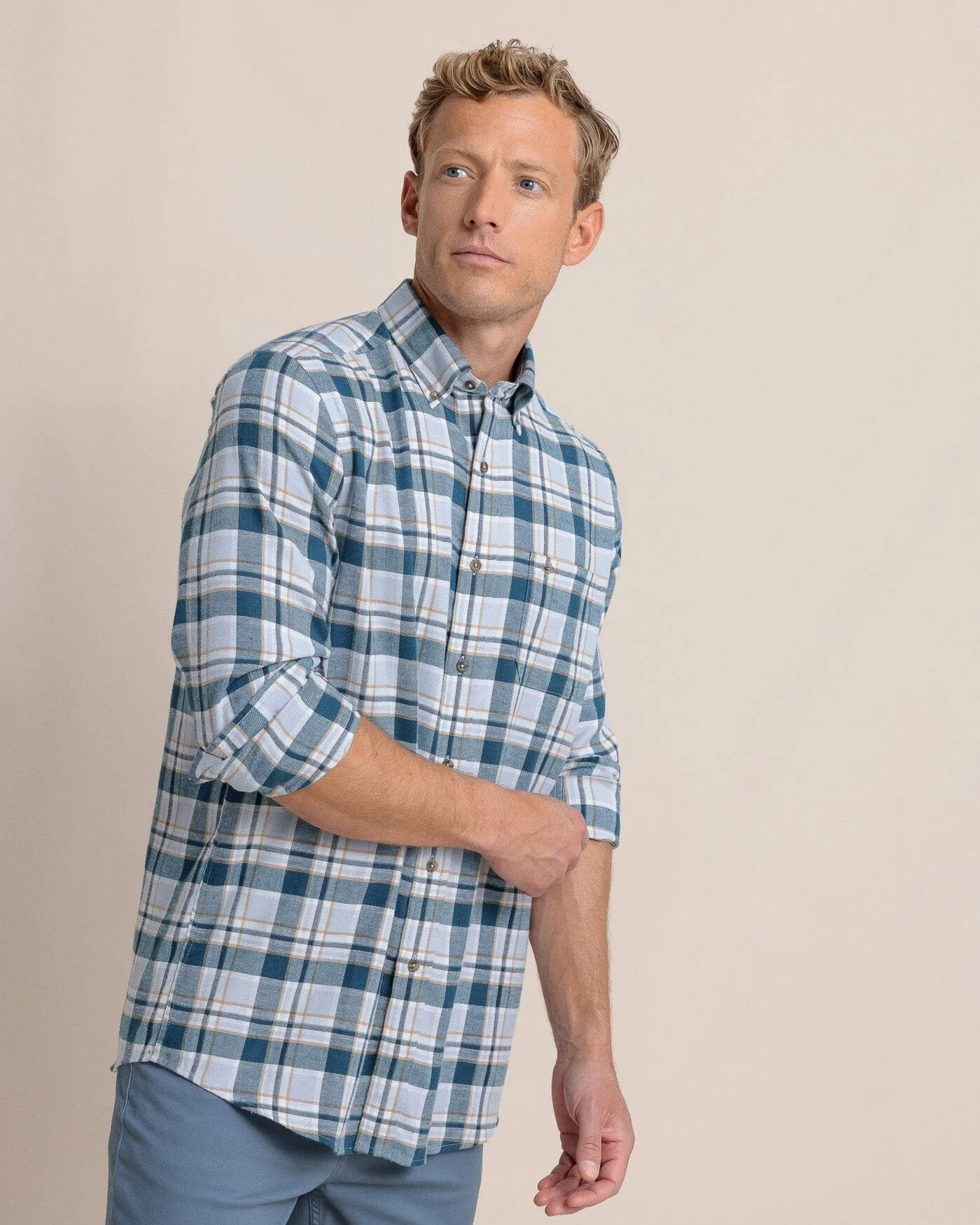 Sweetgrass Plaid Beach Flannel Long Sleeve Sport Shirt