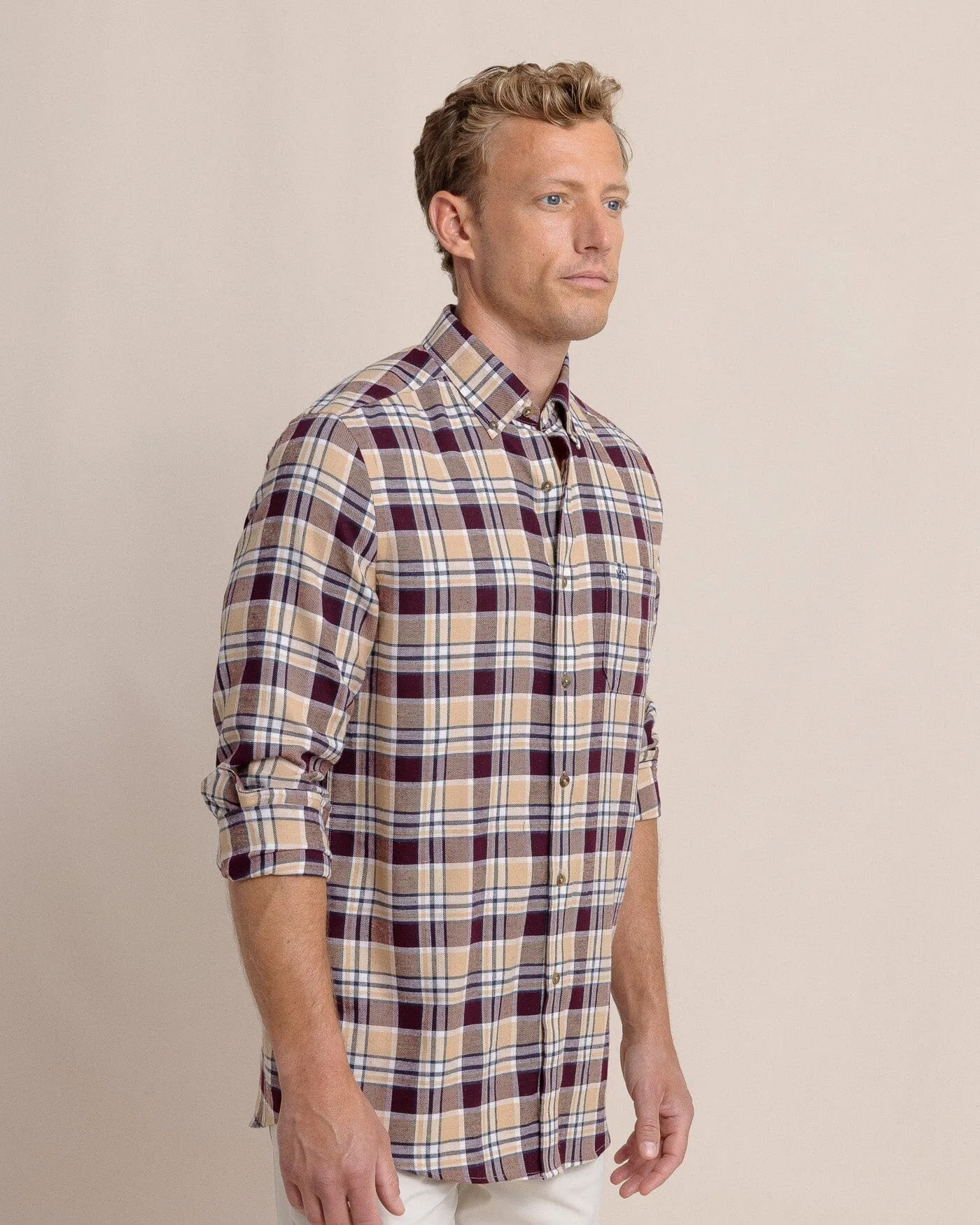 Sweetgrass Plaid Beach Flannel Long Sleeve Sport Shirt