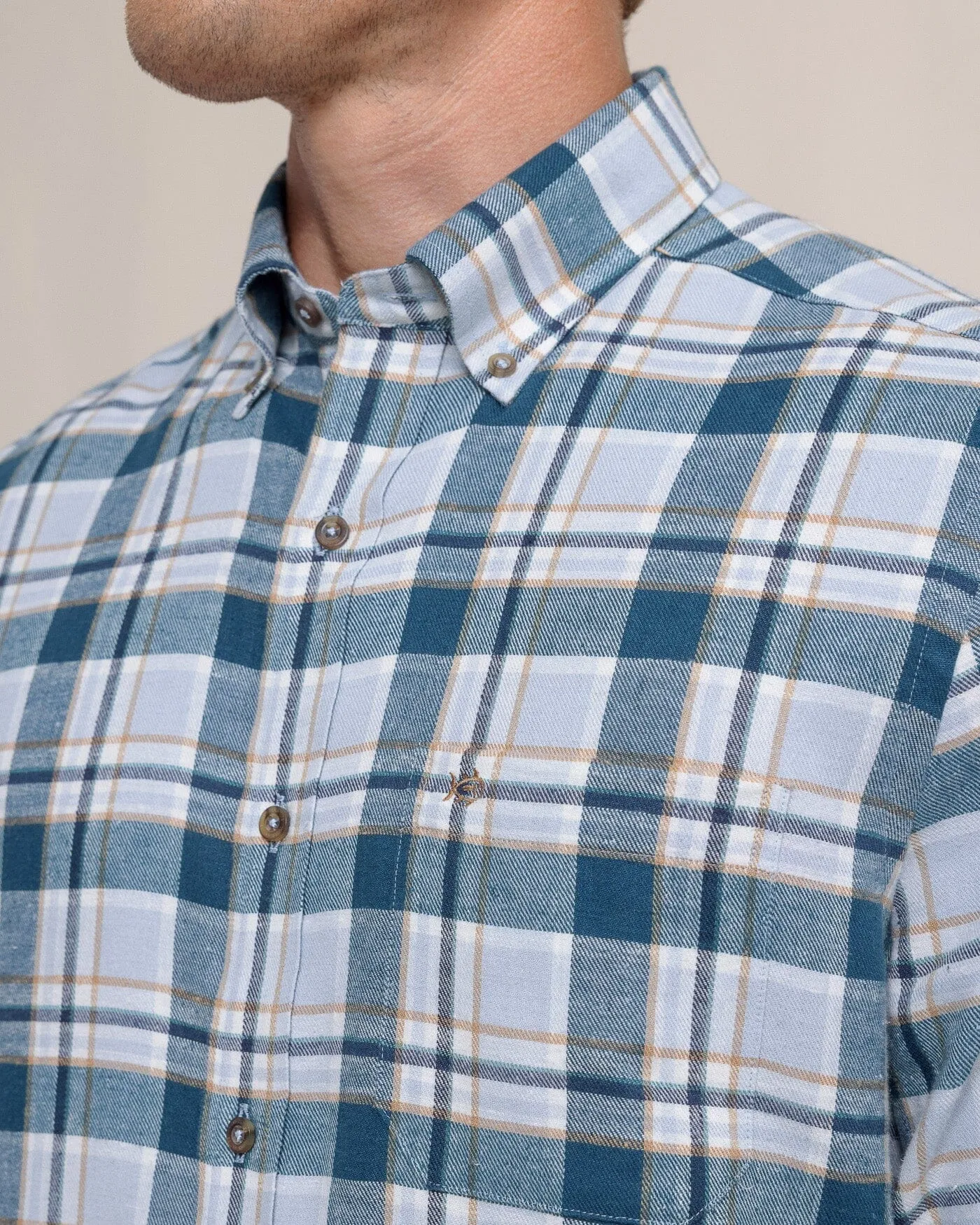 Sweetgrass Plaid Beach Flannel Long Sleeve Sport Shirt