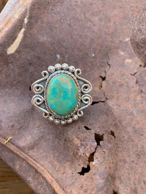 Swirls Oval Turquoise ring size 8 1/2