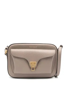 TAUPE LEATHER BAG WITH LOGO