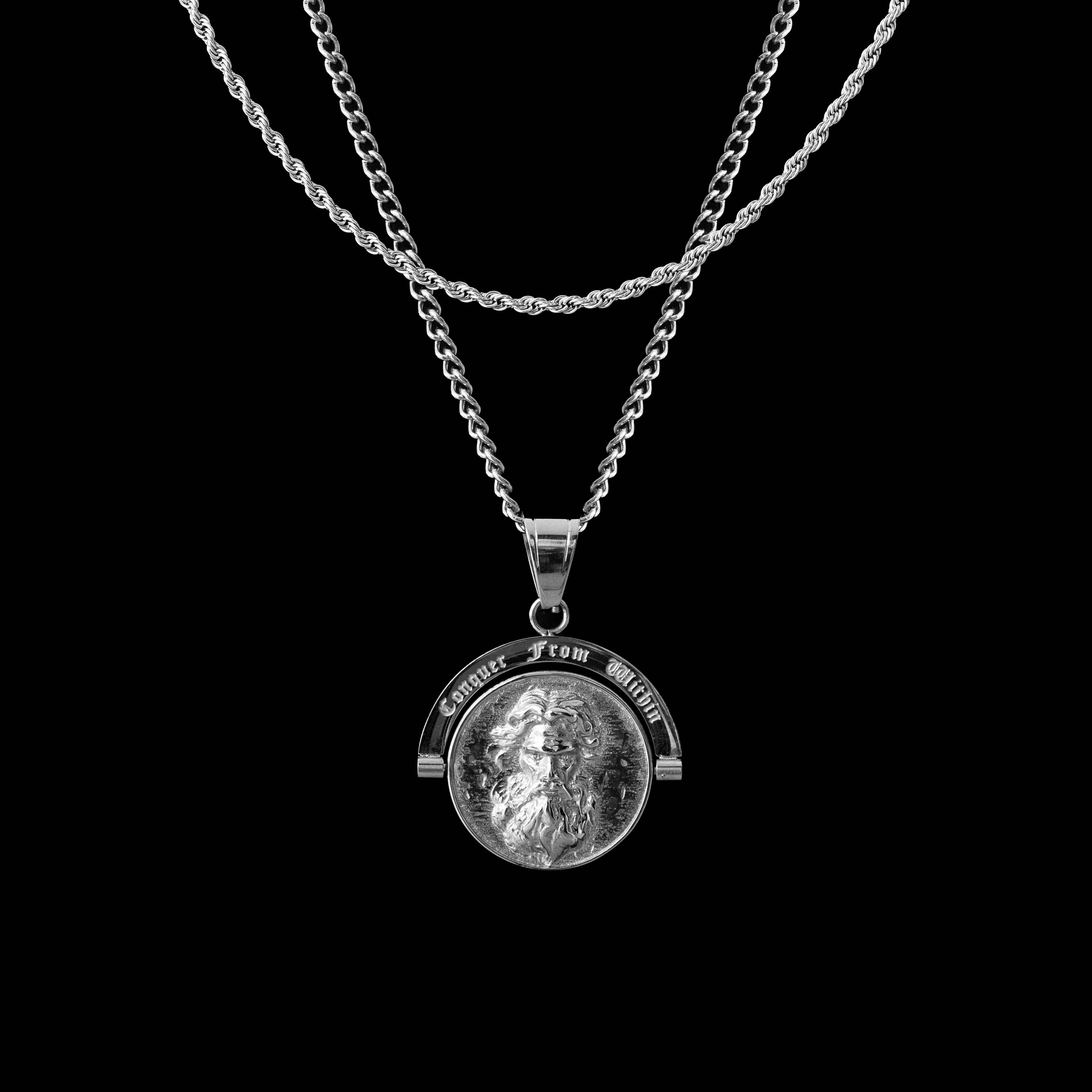 Trident : Conquer From Within - Double Sided Pendant ( Silver )