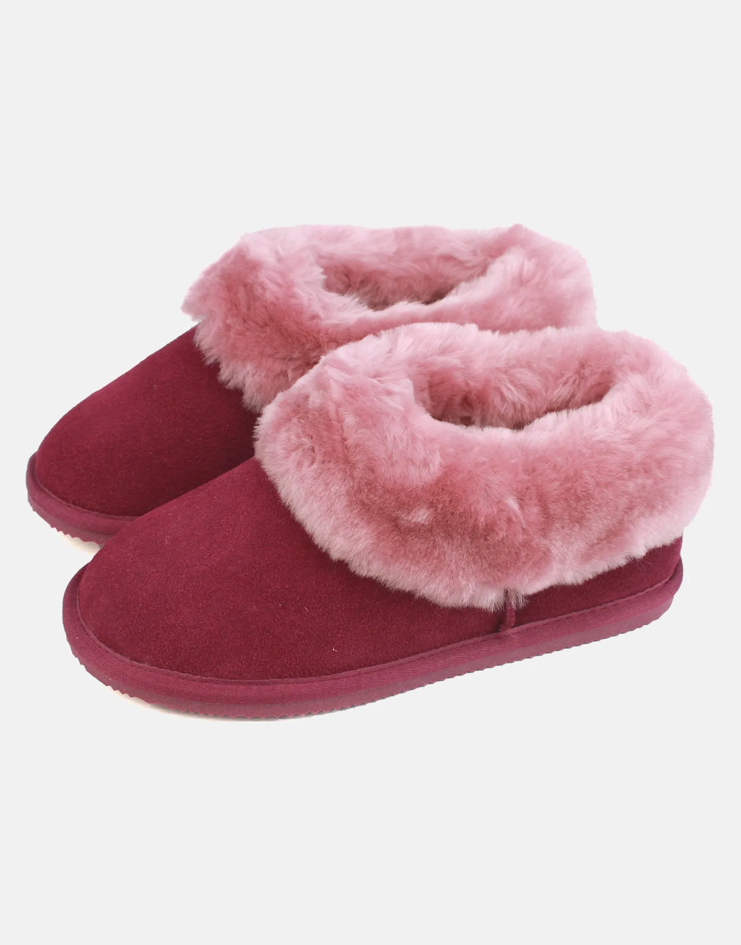 Women's Heather Sheepskin and Suede Slipper Boots – Wine