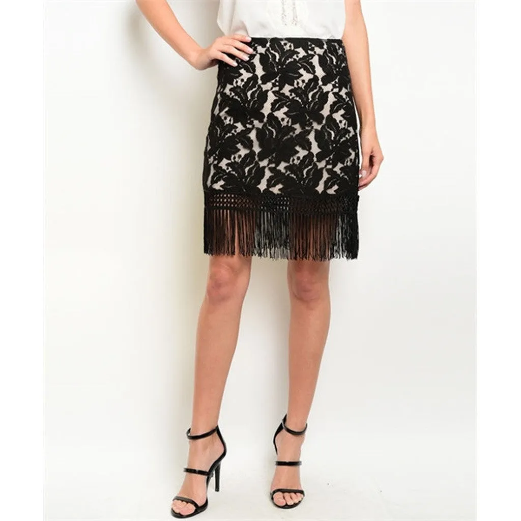 Women's Skirt Tan Lace Fringed Skirt