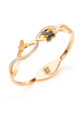 Yara Black Butterfly Entwined with Cubic Zirconia Cuff Bangle in Rose Gold